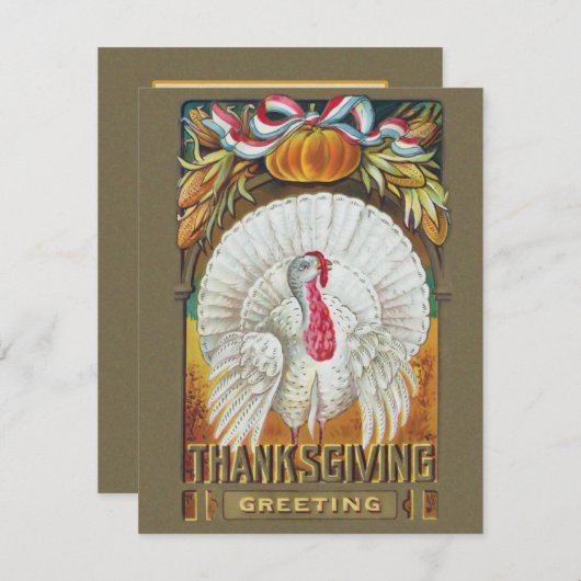 ヴィンテージホワイトトルコと感謝祭の挨拶 シーズンカード (正面/裏面)