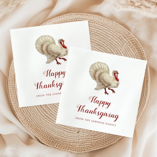 ヴィンテージホワイトトルコ幸せな感謝祭ディナー スタンダードカクテルナプキン