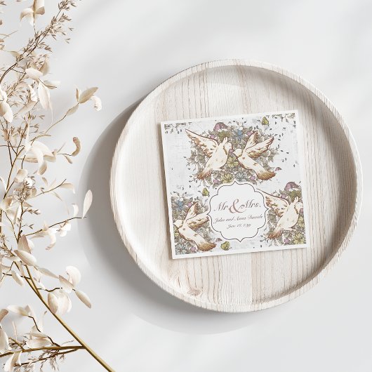 ヴィンテージホワイトドーブパタ結婚ーンのナプキン スタンダードカクテルナプキン