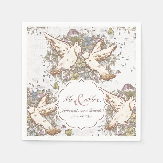 ヴィンテージホワイトドーブパタ結婚ーンのナプキン スタンダードカクテルナプキン (正面)