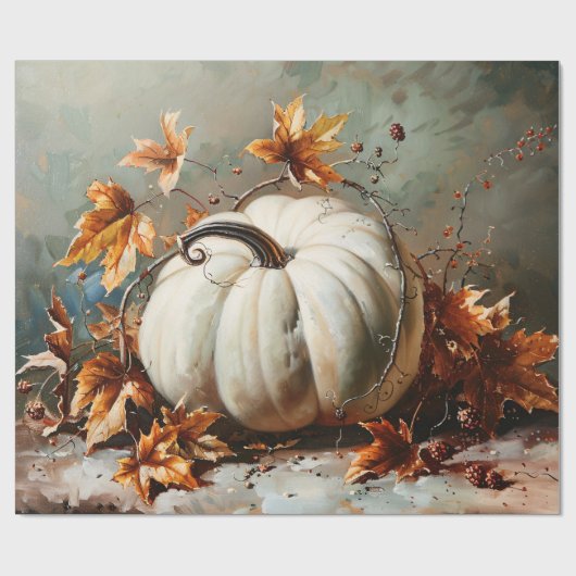 ヴィンテージホワイトパンプキ絵を描ンのデコパージュ ラッピングペーパー (フラット)