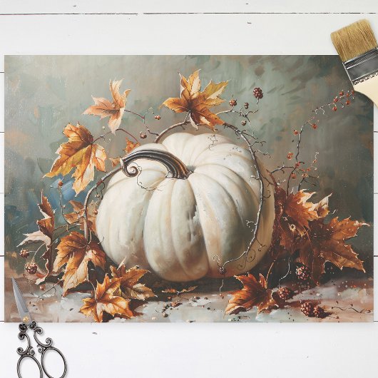 ヴィンテージホワイトパンプキ絵を描ンのデコパージュ 薄葉紙