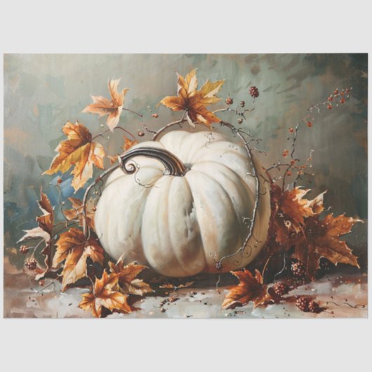 ヴィンテージホワイトパンプキ絵を描ンのデコパージュ 薄葉紙 (正面)