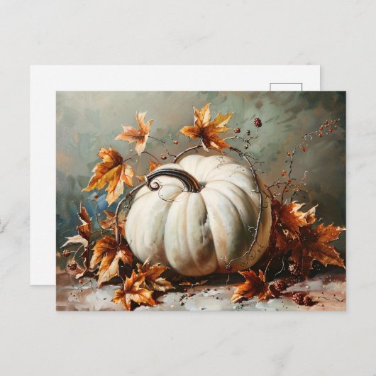 ヴィンテージホワイトパンプキ絵を描ン ポストカード (正面/裏面)