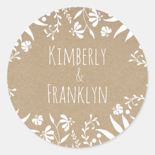 ヴィンテージホワイトフラワーエレガントな結婚式 ラウンドシール (正面)