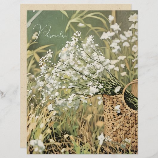 ヴィンテージホワイトフラワーパターンフローラスクラップブック (正面/裏面)