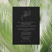 ヴィンテージホワイトフローラアウトライン結婚ブラック 招待状