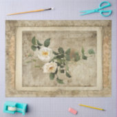 ヴィンテージホワイトフローラスクリプトEphemera Decopage Art 薄葉紙 (クラフト)