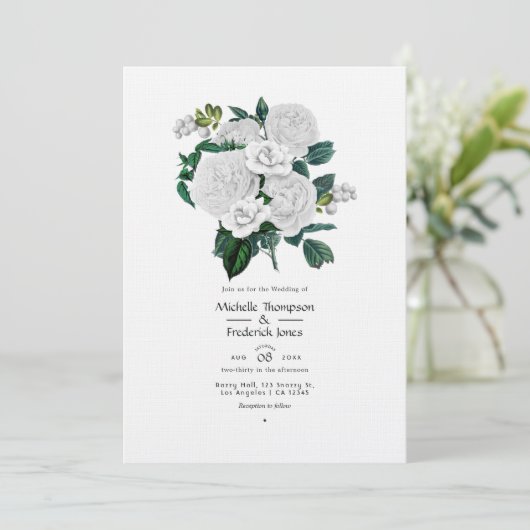ヴィンテージホワイトフローラチャームフォーエレガントウェディング 招待状 (スタンド正面)