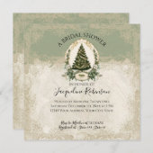 ヴィンテージホワイトフローラ冬クリスマスツリーエレガント 招待状 (正面/裏面)
