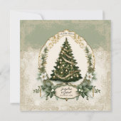 ヴィンテージホワイトフローラ冬クリスマスツリーエレガント 招待状 (裏面)