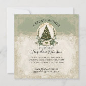 ヴィンテージホワイトフローラ冬クリスマスツリーエレガント 招待状 (正面)