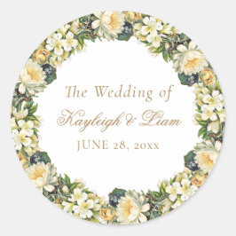 ヴィンテージホワイトフローラ金ゴールドス結婚クリプト ラウンドシール