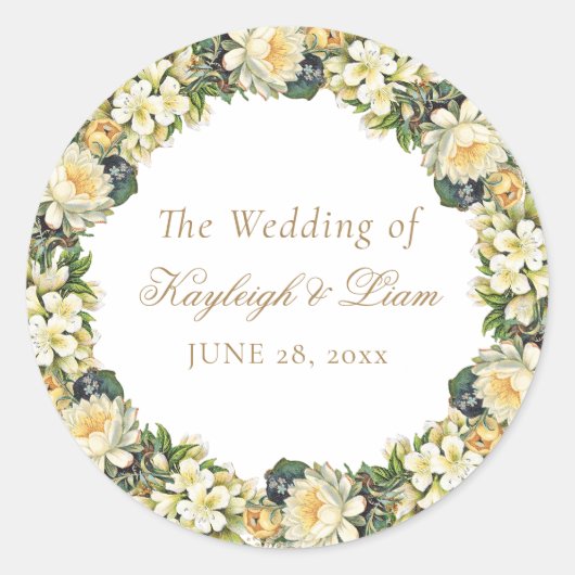ヴィンテージホワイトフローラ金ゴールドス結婚クリプト ラウンドシール (正面)