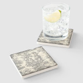 ヴィンテージホワイトブラックキッズtoile de jouy printed ストーンコースター (横)