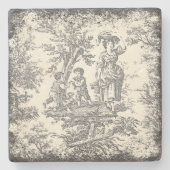 ヴィンテージホワイトブラックキッズtoile de jouy printed ストーンコースター (正面)
