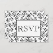 ヴィンテージホワイトブラックダマスク編集可能RSVPカード 招待状 (正面/裏面)