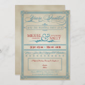 ヴィンテージホワイトブルー結婚ズ夕べのみ 招待状 (正面/裏面)