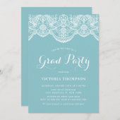 ヴィンテージホワイトブロケードレースブルー卒業 招待状 (正面/裏面)