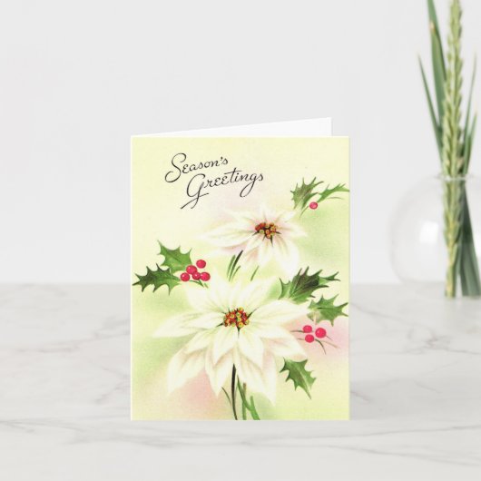 ヴィンテージホワイトポインセティアクリスマスカード カード (正面)