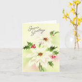 ヴィンテージホワイトポインセティアクリスマスカード カード (黄色い花)