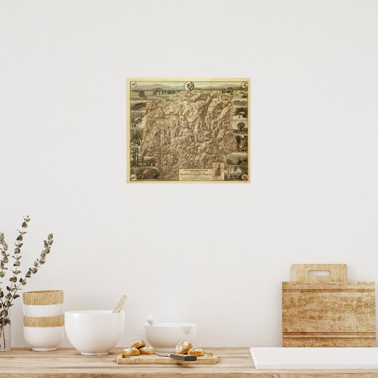 ヴィンテージホワイトマウンテンズニューハンプシャーの地図 ポスター (キッチン)