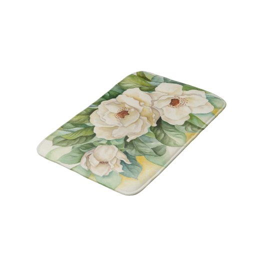 ヴィンテージホワイトマグノリアフローラ水の色絵画の バスマット (アングル)