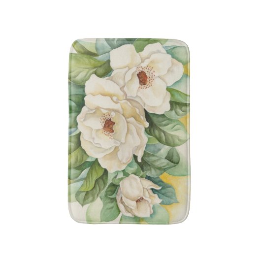 ヴィンテージホワイトマグノリアフローラ水の色絵画の バスマット (正面縦)