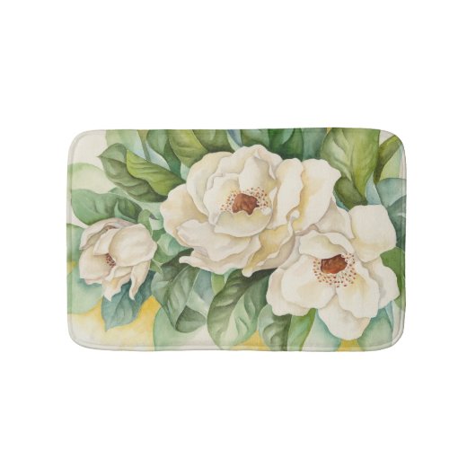 ヴィンテージホワイトマグノリアフローラ水の色絵画の バスマット (正面)