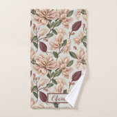 ヴィンテージホワイトマグノリアブロッサムフローラパターン バスタオルセット (ハンドタオル)