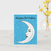 ヴィンテージホワイトムーン顔ホワイトスターズ誕生日 カード (黄色い花)