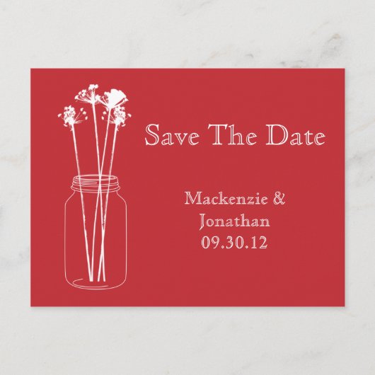 ヴィンテージホワイトメイソンのJarフローラ保存日付 案内ポストカード (正面)