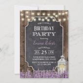 ヴィンテージホワイトランタンラベンダーフローラ誕生日 招待状 (正面)