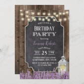 ヴィンテージホワイトランタンラベンダーフローラ誕生日 招待状 (正面/裏面)