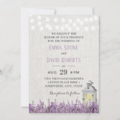 ヴィンテージホワイトランタンラベンダー結婚フローラ 招待状 (正面)