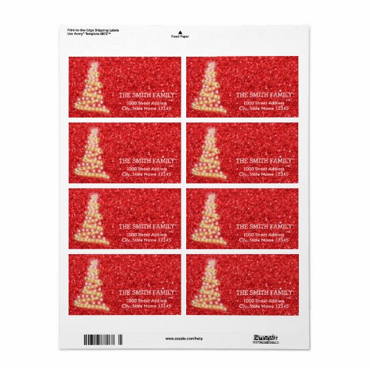 ヴィンテージホワイトレッドグリッタークリスマスツリーホリデイ ラベル (フルシート)