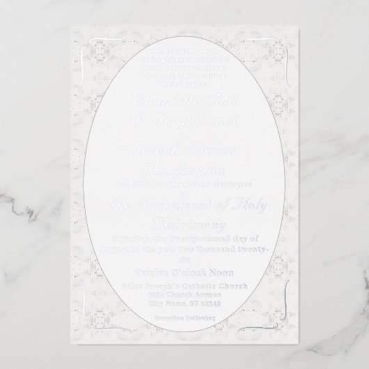 ヴィンテージホワイトレースカソリッ結婚クス 箔招待状 (正面)