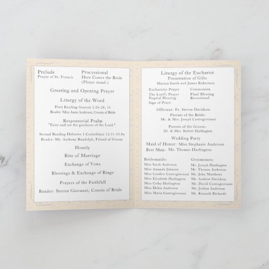 ヴィンテージホワイトレースカトリック結婚式 プログラム (内部)