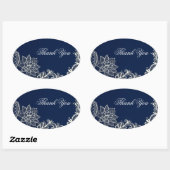 ヴィンテージホワイトレースネイビー結婚ブルー感謝していユー 楕円形シール (シート)