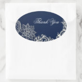 ヴィンテージホワイトレースネイビー結婚ブルー感謝していユー 楕円形シール (バッグ)