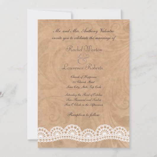 ヴィンテージホワイトレースパーソナライズされた結婚式招待状 招待状 (裏面)