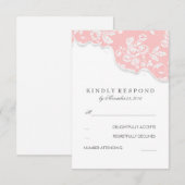 ヴィンテージホワイトレースピンクウェディングRSVP 出欠カード (正面/裏面)