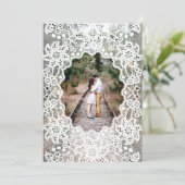 ヴィンテージホワイトレースフォト結婚式招待状 招待状 (スタンド正面)