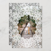 ヴィンテージホワイトレースフォト結婚式招待状 招待状 (正面/裏面)