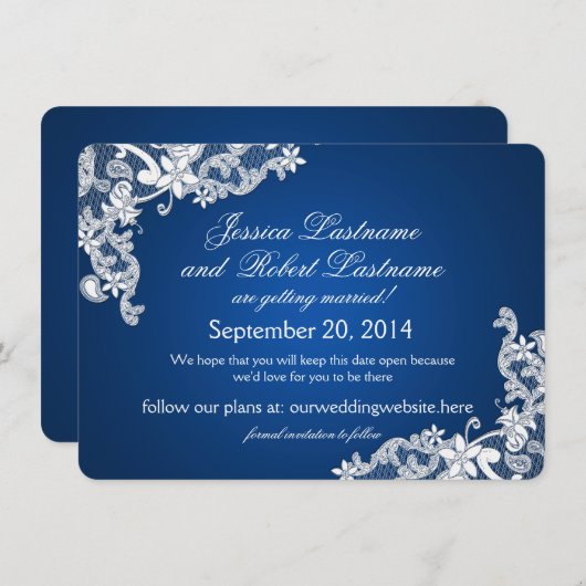 ヴィンテージホワイトレース日付の保存 招待状 (正面/裏面)