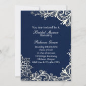 ヴィンテージホワイトレース模様ネイビーブルーブライダルシャワー 招待状 (裏面)