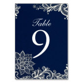 ヴィンテージホワイトレース模様ネイビー結婚ブルー テーブルナンバー (裏面)