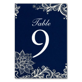 ヴィンテージホワイトレース模様ネイビー結婚ブルー テーブルナンバー