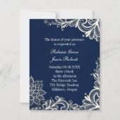 ヴィンテージホワイトレース模様ネイビー結婚ブルー 招待状 (裏面)