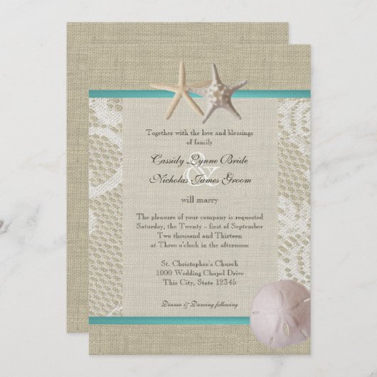 ヴィンテージホワイトレース海ロマンス 招待状 (正面/裏面)